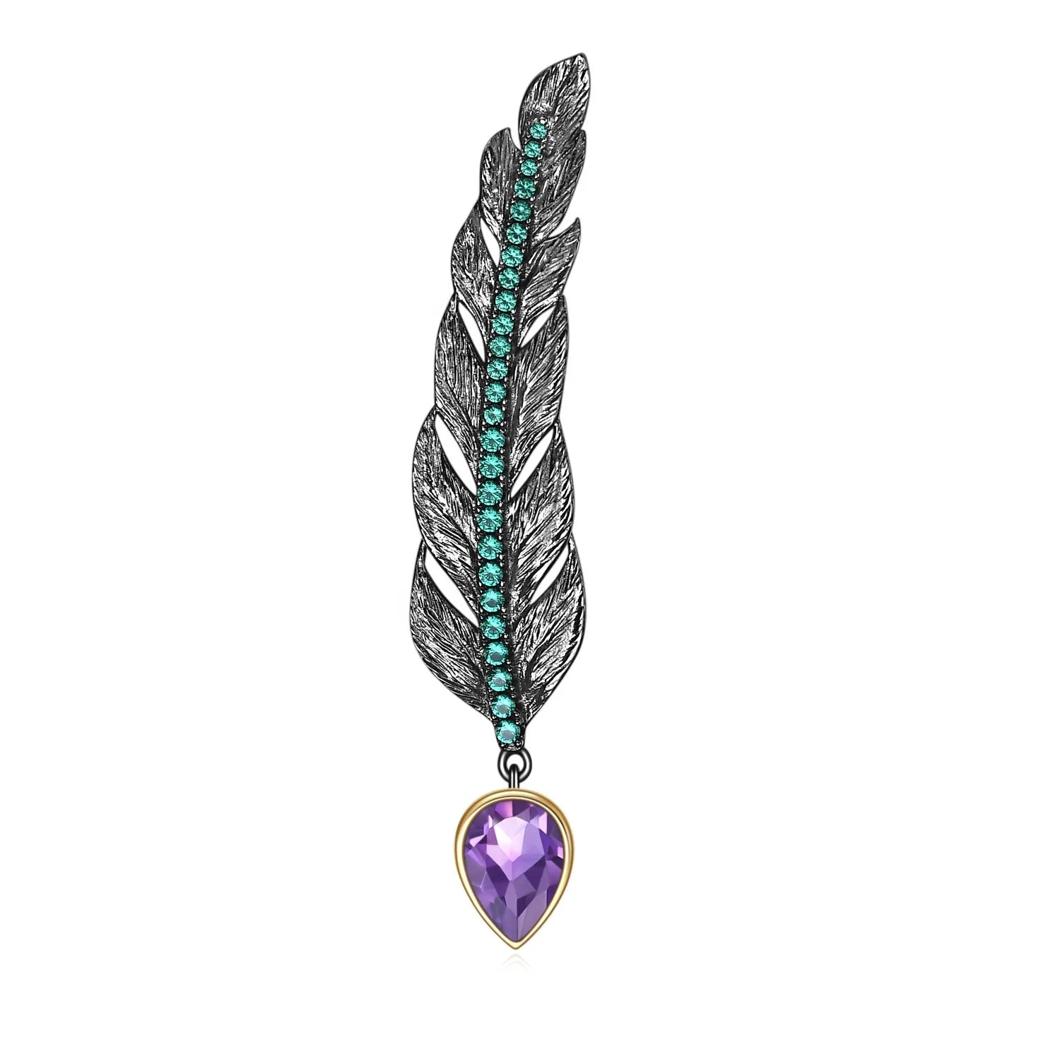 C8270 Abiding Shield Long Lasting Plating Tarnish Free Green Nano Emerald 925 Sterling Silver Natural Amethyst Brooch