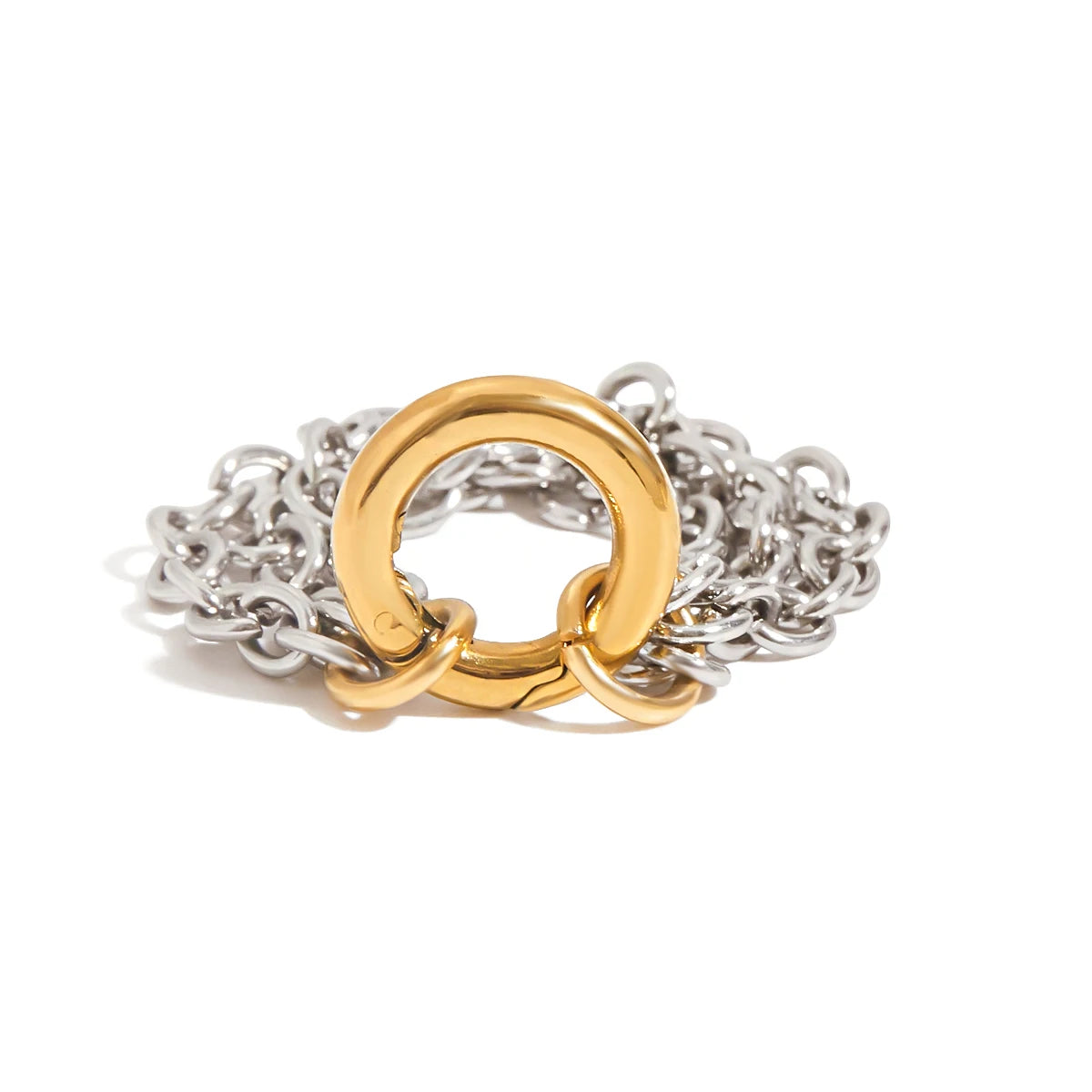J&D 18K Gold Plate Stainless Steel Ring Modern Minimalist Two Tone Layer Chain Claps DIY Charm Ring