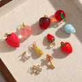 Dreamidea 18K Gold Plated Stainless Steel DIY Jewelry Making Set Colorful Enamel Fruit & Flower Charm with Zircon Main Stone