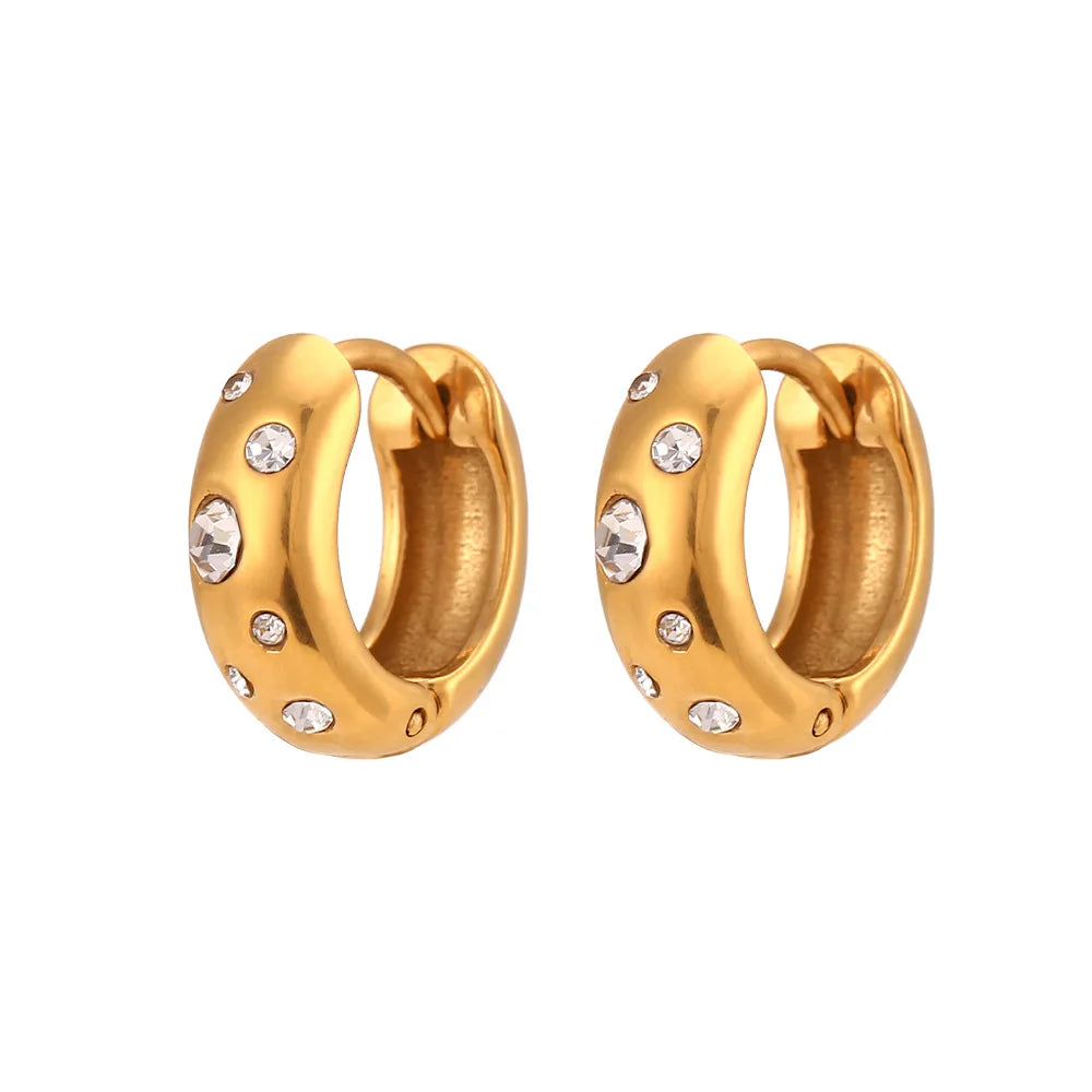 Jewelry Earrings 18k PVD Plated Stainless Steel Huggie Small Chunky Earrings Hypoallergenic Clear White Green Zirconia Earrings