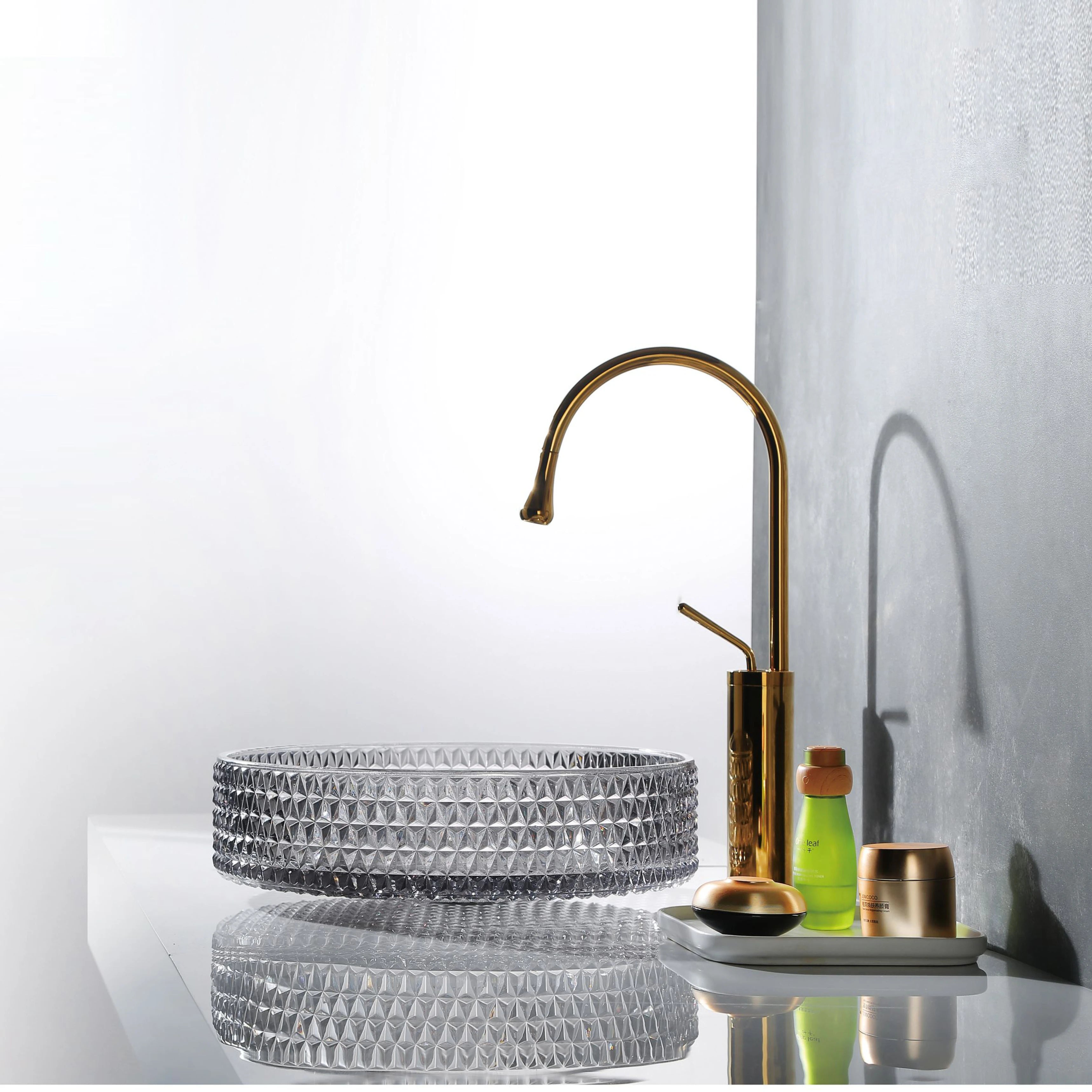 2024 New Design Meiyani Factory Transparent Round Oval Bathroom Hand Wash Glass Basin