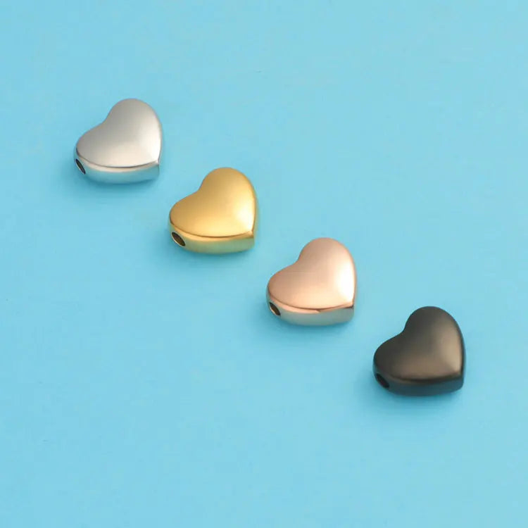 10.5*9.2mm Through Hole Heart Shaped Loose Beads 18K Gold Plated Stainless Steel Blank Heart Pendants for Necklace Bracelet