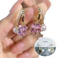 Purple Crystal Four-Leaf Flower Pearl Earring Buckle Luxury Fashion Jewelry for Women for Weddings Parties Copper Material