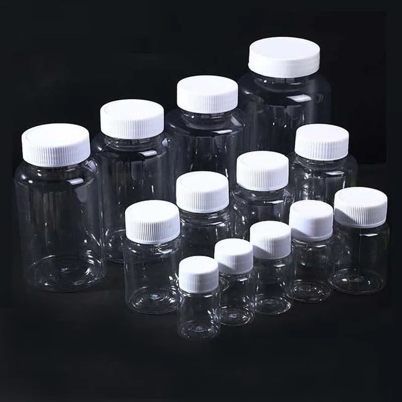 Empty 15/20/30/50/80/100/150ml square Round Plastic Pet Bottles Liquid Medicine Capsule Screw Lid Samples Jar