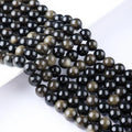 JSES Natural A+ Golden Obsidian 4-10mm Loose Stone Beads for Jewelry Making DIY Wholesale Gemstones Crystal Agate Jade Beads