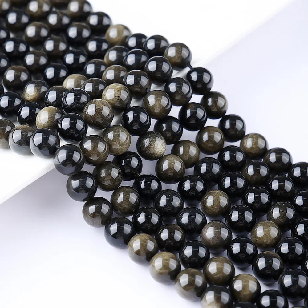 JSES Natural A+ Golden Obsidian 4-10mm Loose Stone Beads for Jewelry Making DIY Wholesale Gemstones Crystal Agate Jade Beads