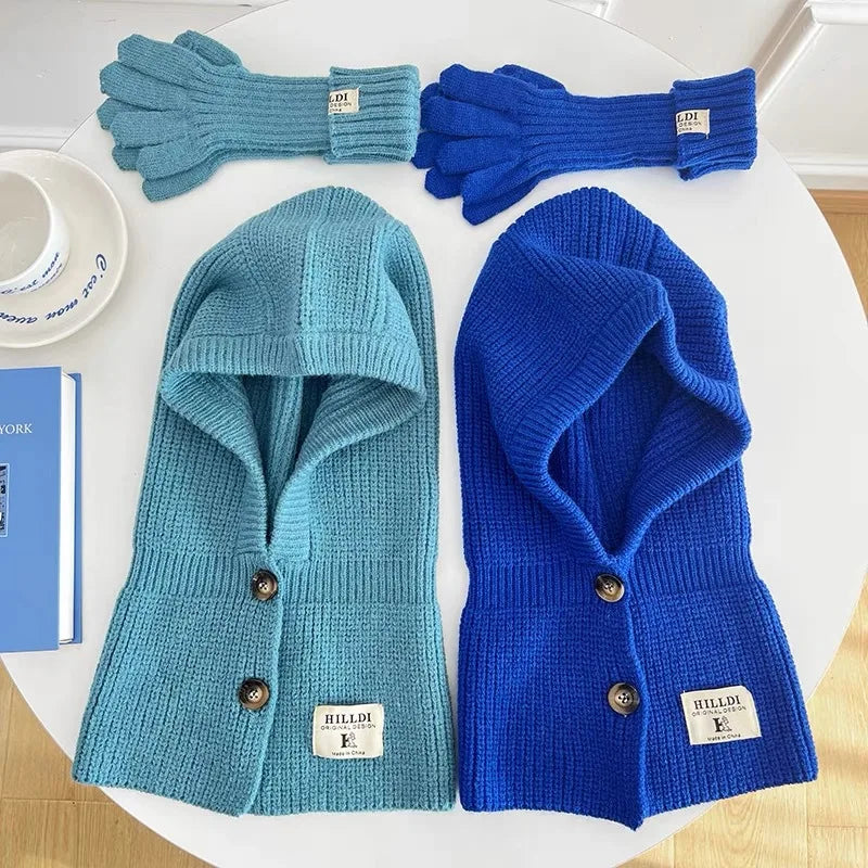 Wholesale Neck Knit Hat Autumn Winter Korean Version of Warm Neck Wrap Head Wool Gloves Set