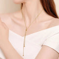 Fashion Adjustable Pull-out Round Beads Tassel Long Necklace Tarnish Free 18K Gold Plated Stainless Steel Snake Chain Necklace