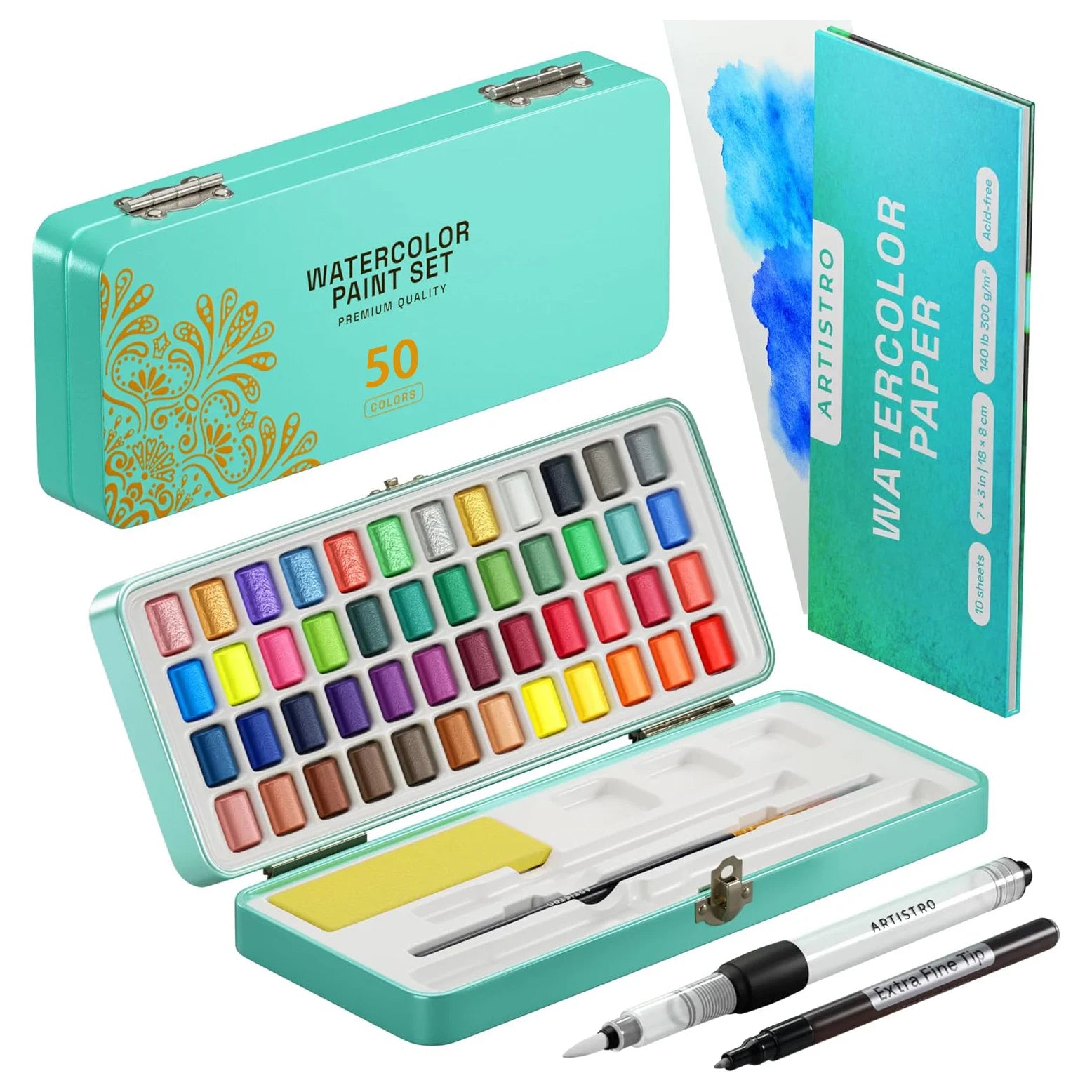 Wholesale Non-Toxic Solid Watercolor Paint Sets Iron Box Art Pigments for Paper 50/72/90/100/128 Colors