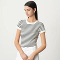 OEM Wholesale Hiqh Quality Cotton Ladies Short Sleeve Round Neck Summer Stripe Crop T Shirt for Women