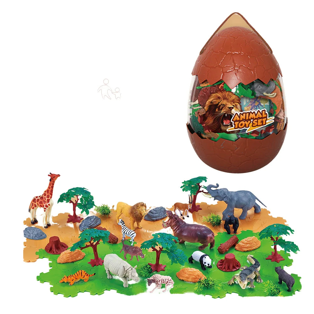 Jinying 122pcs Wild Animal Figurines Toy Set with Puzzle Accessories Jungle Animal Toys for Children Kids