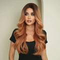 Ombre Strawberry Blond Long French Curl Wigs for Women Middle Part Body Wave Wig Natural Heat Resistant Synthetic Curly Peluca MegaBDM