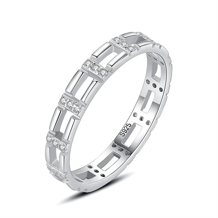 Fashion 925 Sterling Silver Women Simple Wedding Hollow Micro-inlaid CZ Diamond Ring