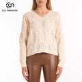 Sweater Manufacturer Custom Color Women Pullover Knitted Sweater v Neck Bead Design Fashion Loose Crochet Sweater Knitwear