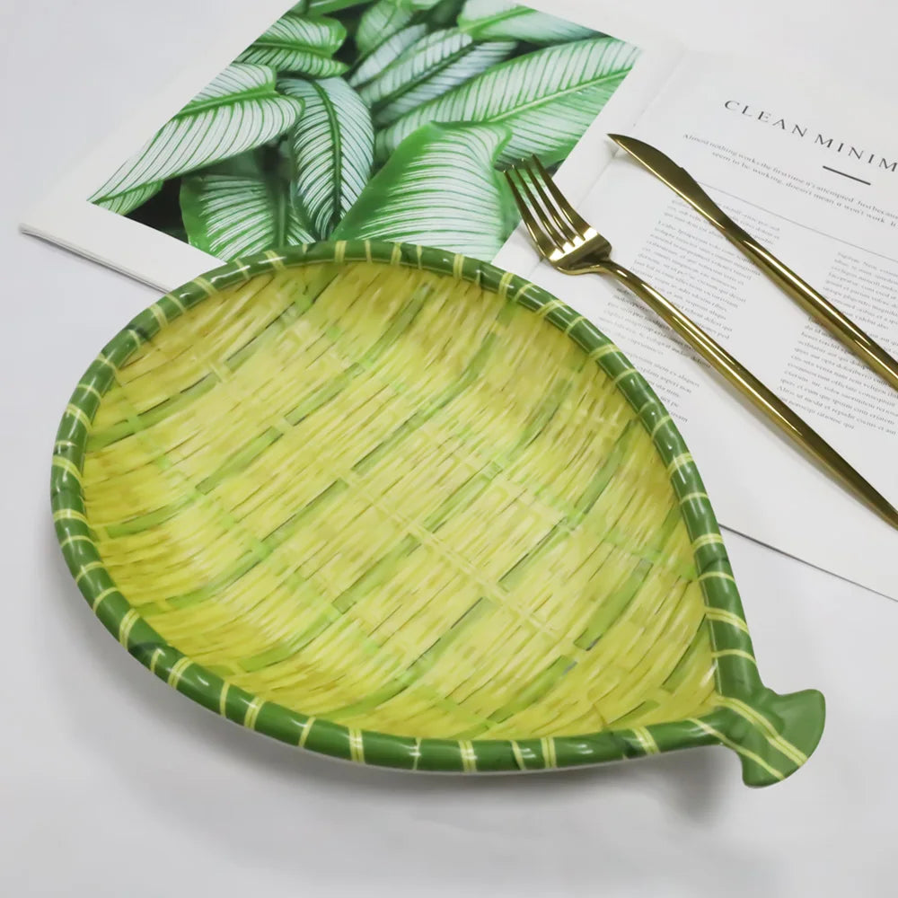 Hot Cheap Water Drop Shaped 9" Melamine Bamboo Serving Plates Green Melamine Snack Dish for Restaurant
