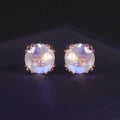 OL1009 Abiding Round Brillant Cut 6MM Natural Rainbow Moonstone 925 Sterling Silver Rose Gold Plated Stud Earrings for Women
