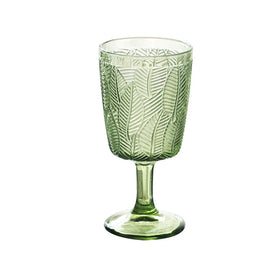 300ml Vintage Colorful Crystal Glass Goblet Embossed Pattern Glass Champagne Glass Cup with Leaf Pattern