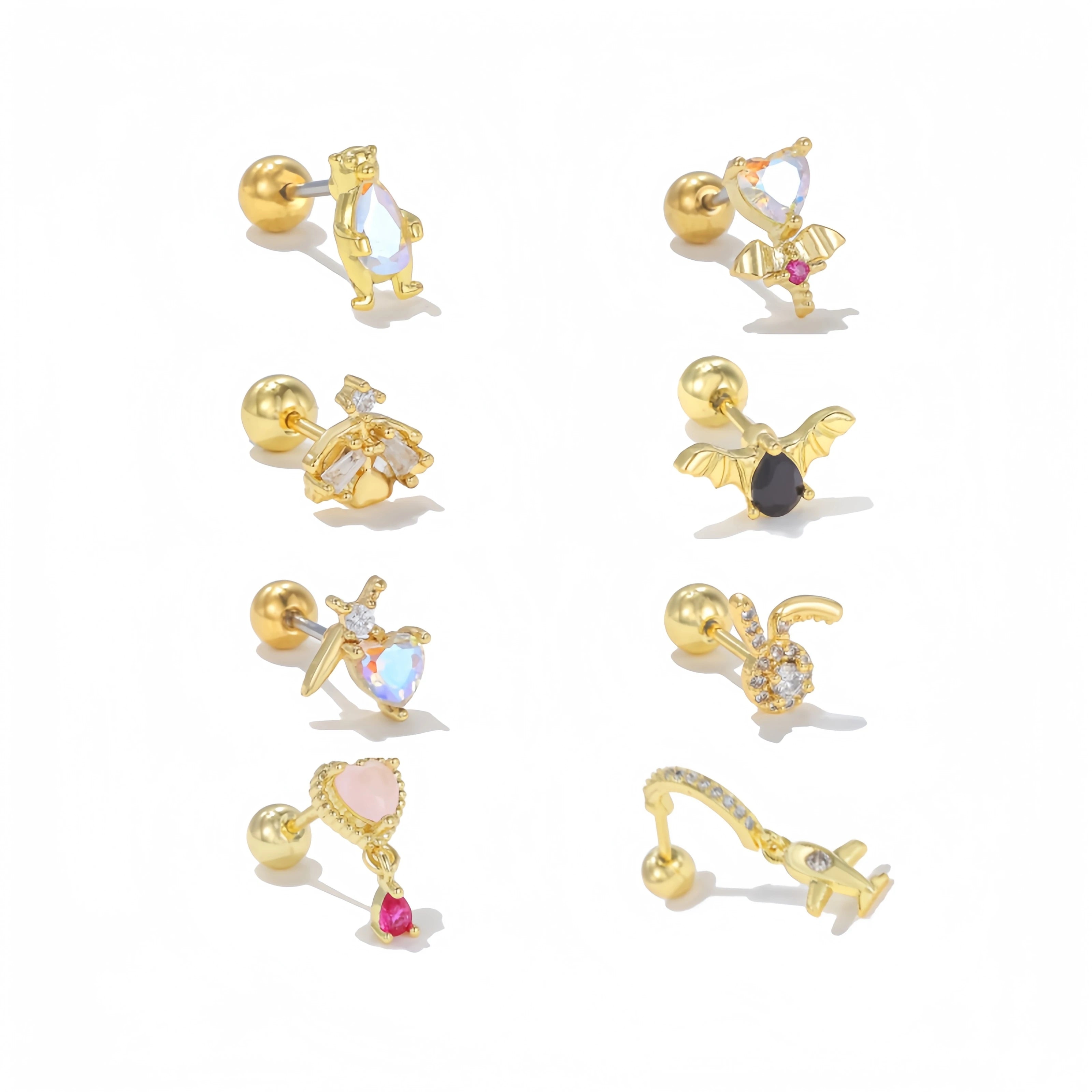 Fashion Jewelry Colored Zircon Earrings 18K Gold Plated Brass Earrings New Design Stainless Steel Needle Earrings for Women