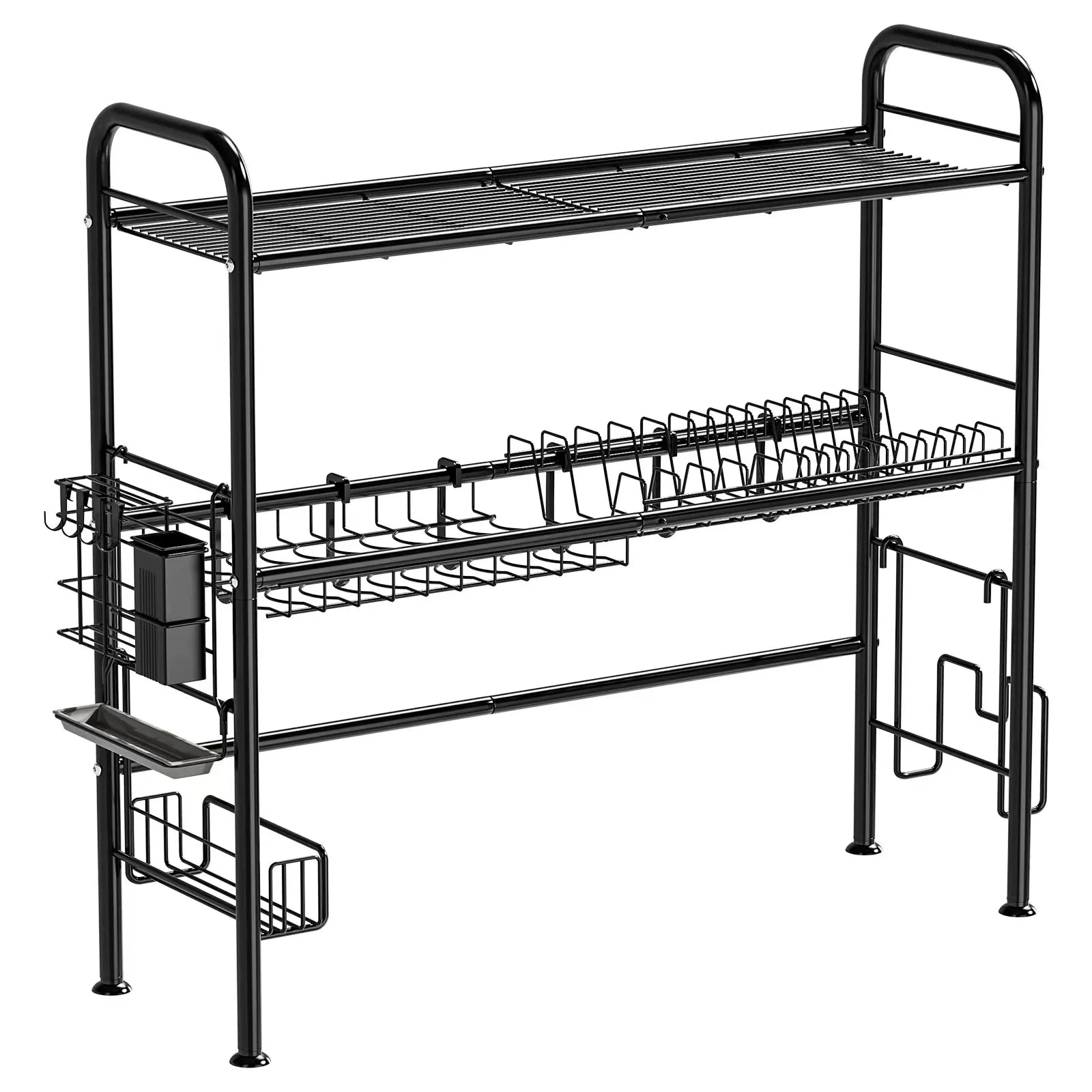 2 Tier Large Over Sink Multifunction Dish Rack Utensil Holder Kitchen Counter Drainer Auto Drainage Space Saving Organizer