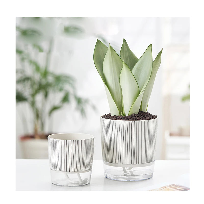 White Clear Plastic Flower Pots Indoor Planter Automatic Self Watering Pot of Plants