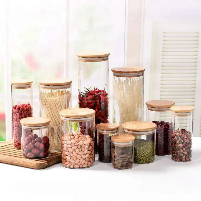 56H Home Kitchen Food Glass Container Storage Jar Coffee Bean Tea Leaf Sealed Jar Transparent Storage Jar