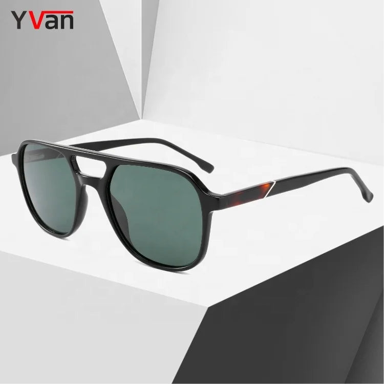 2022 Wholesale Polarized Sunglasses for Men and Women Double Bridge Acetate Sun Glasses with Blue Gray TAC Lenses Pilot Style