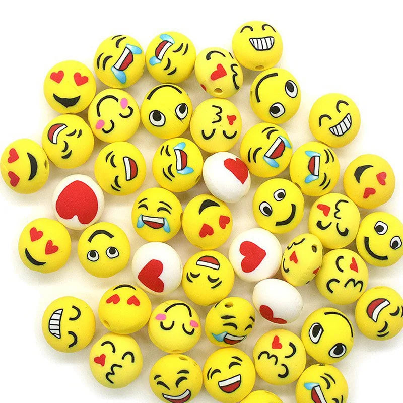 Wholesale of 12mm New Yellow Color Face Expression Bags Soft Clay Beads DIY Bracelet Accessories Making Accessories