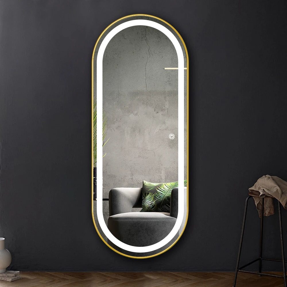 Rongchang Alum Metal Frame Oval Shape Smart Touch Button Front Light LED Light Bathroom Mirror Salon Spa Fitness