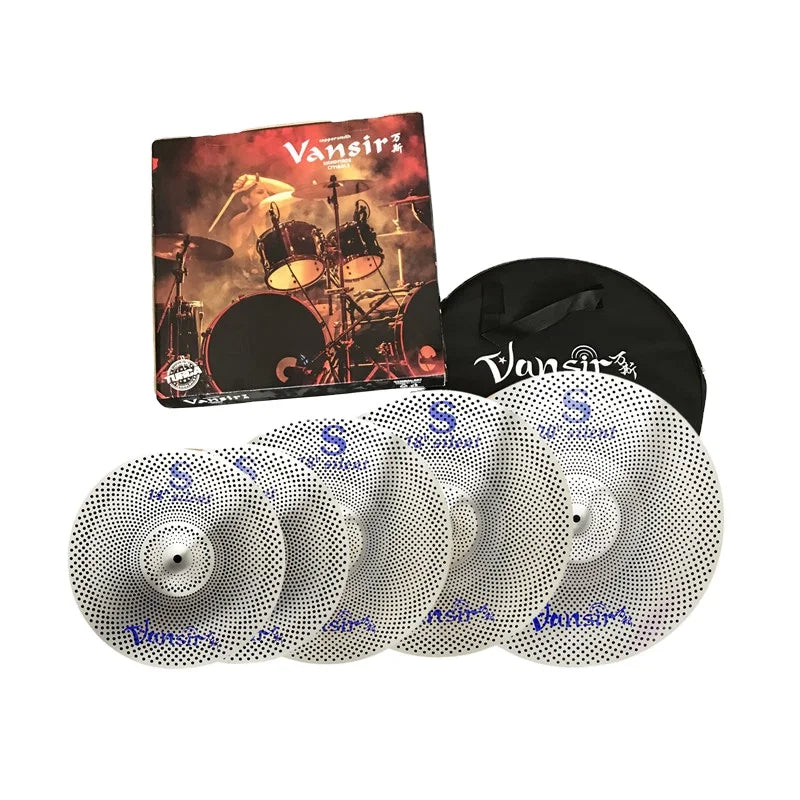 Vansir Alloy Low Volume Quiet Mute Cymbal Set Silver 14" Hihat+16" Crash+18" Crash+20" Ride for Practice