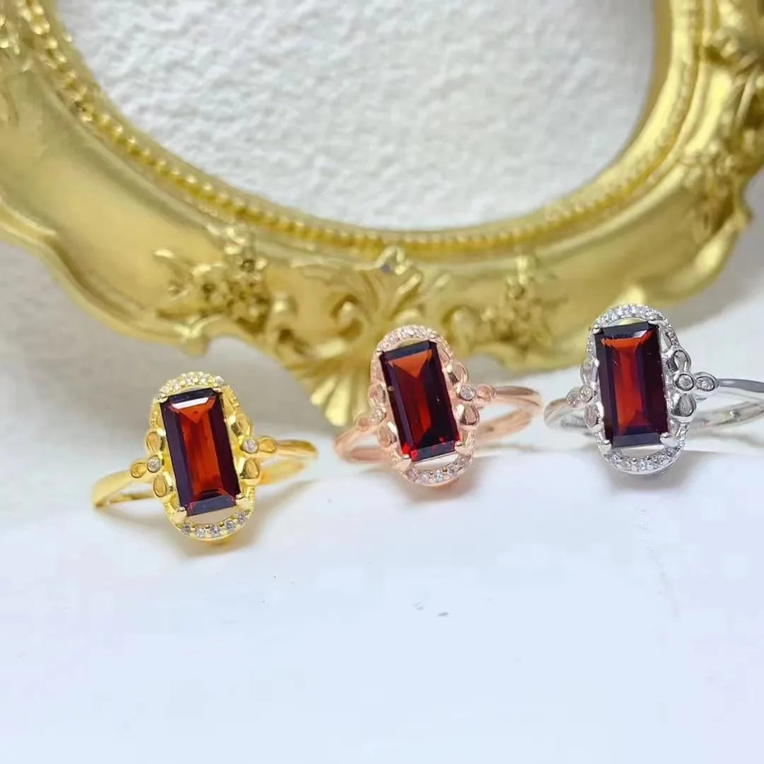 925 Sterling Silver Unique Mood Colored Girl Rings New Design Natural Garnet Gemstone Zircon Classic for Wedding Party