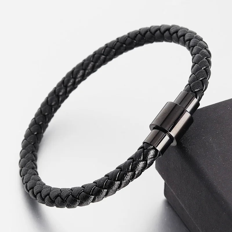Stainless Steel Leather Braided Bracelet Genuine Leather Simple Bracelet for Men Simple Versatile Accessories Fashion Jewelry