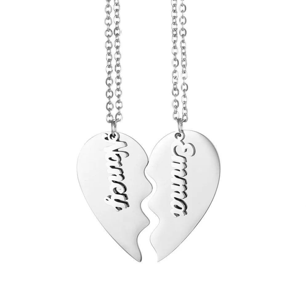 2024 Hot Sale Couple Romantic Love Broken Love Letter Carving Valentine's Day Rose Gold Couple Necklace I Miss You