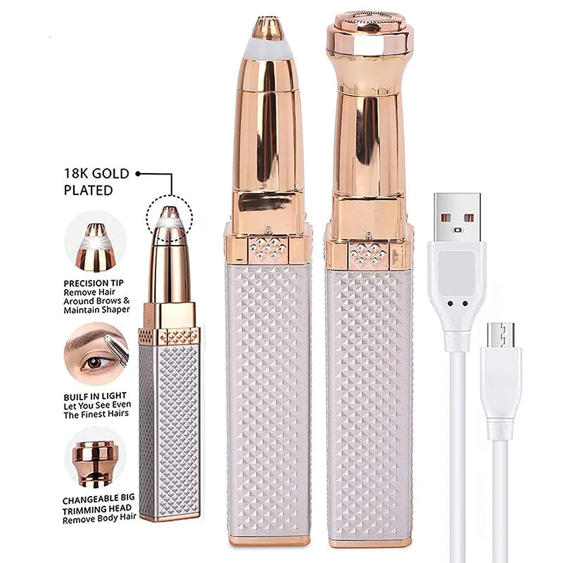 Eyebrow Trimmer and Facial Hair Remover 2 in 1 Electric USB Rechargeable Ladies Shaver Built-in LED Light Facial Hair Removal