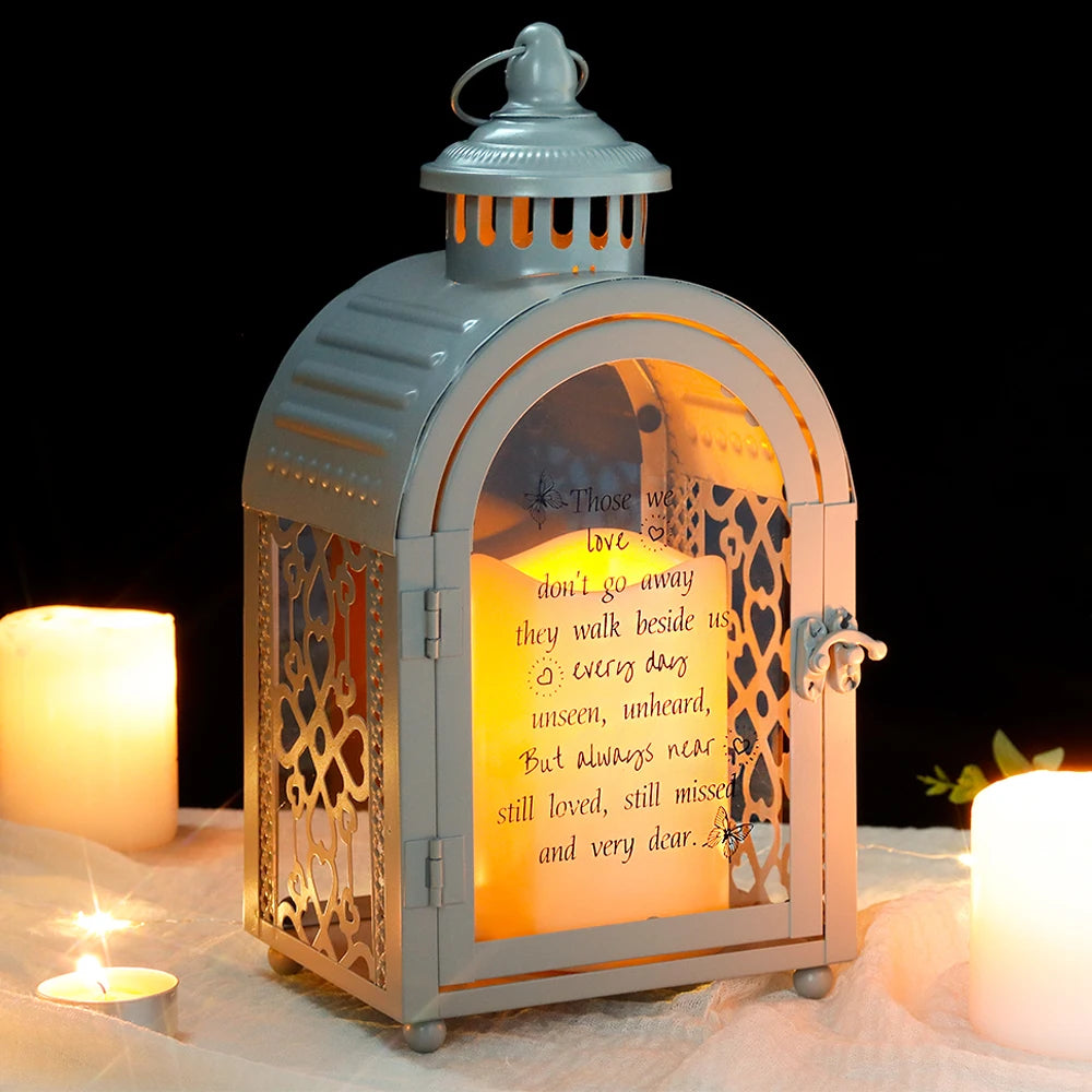 Vintage Grey Lantern Durable Garden Metal Lantern Empty Square Candle Lantern for Wedding Decoration