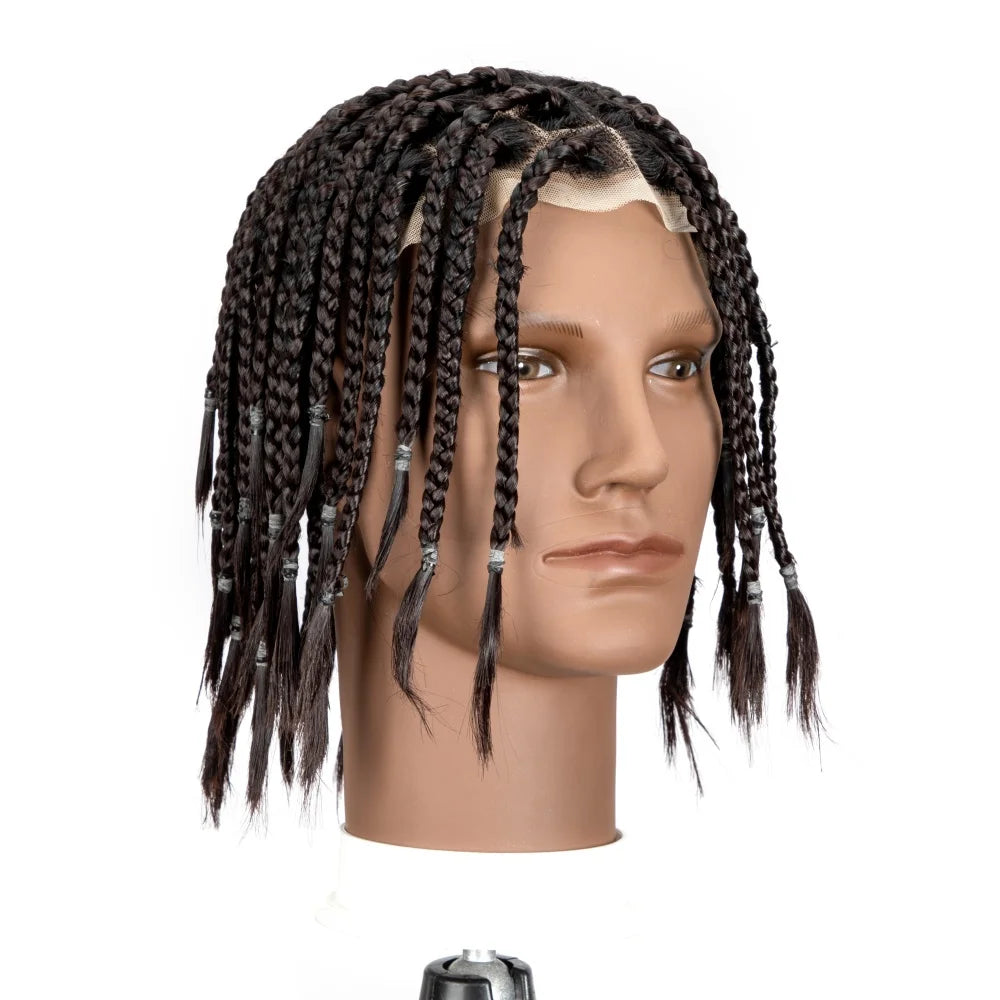 BLT Brazilian Hair Remy Mix Synthetic Box Braided Dreadlock Extensions Toupee 8x10 Inches Base Unit with Transparent Lace