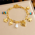 New 18k Pvd Gold Plated Stainless Steel Multi Charm Bracelet Non Tarnish Fashion Flower Heart Star Charm Bracelet for Women