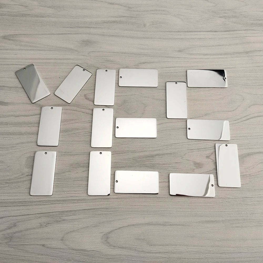Customized Mirror Polished 25x50mm Stainless Steel Rectangle Logo Pendants and Charms for Jewelry Making