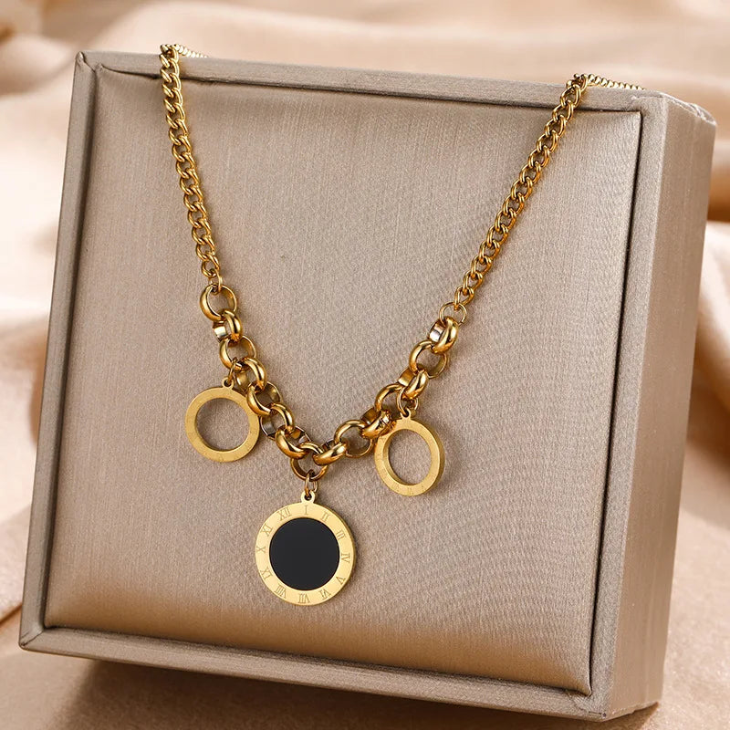 Stainless Steel Necklace for Women Men Number Necklace Pendant Roman Numerals Necklace Jewelry