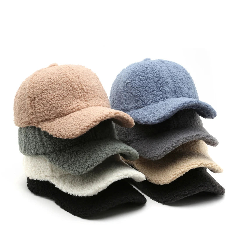 2026 New Fashion Winter Warm Berber Fleece Fur Solid Color Custom Logo Curved Brim Baseball Cap Hat