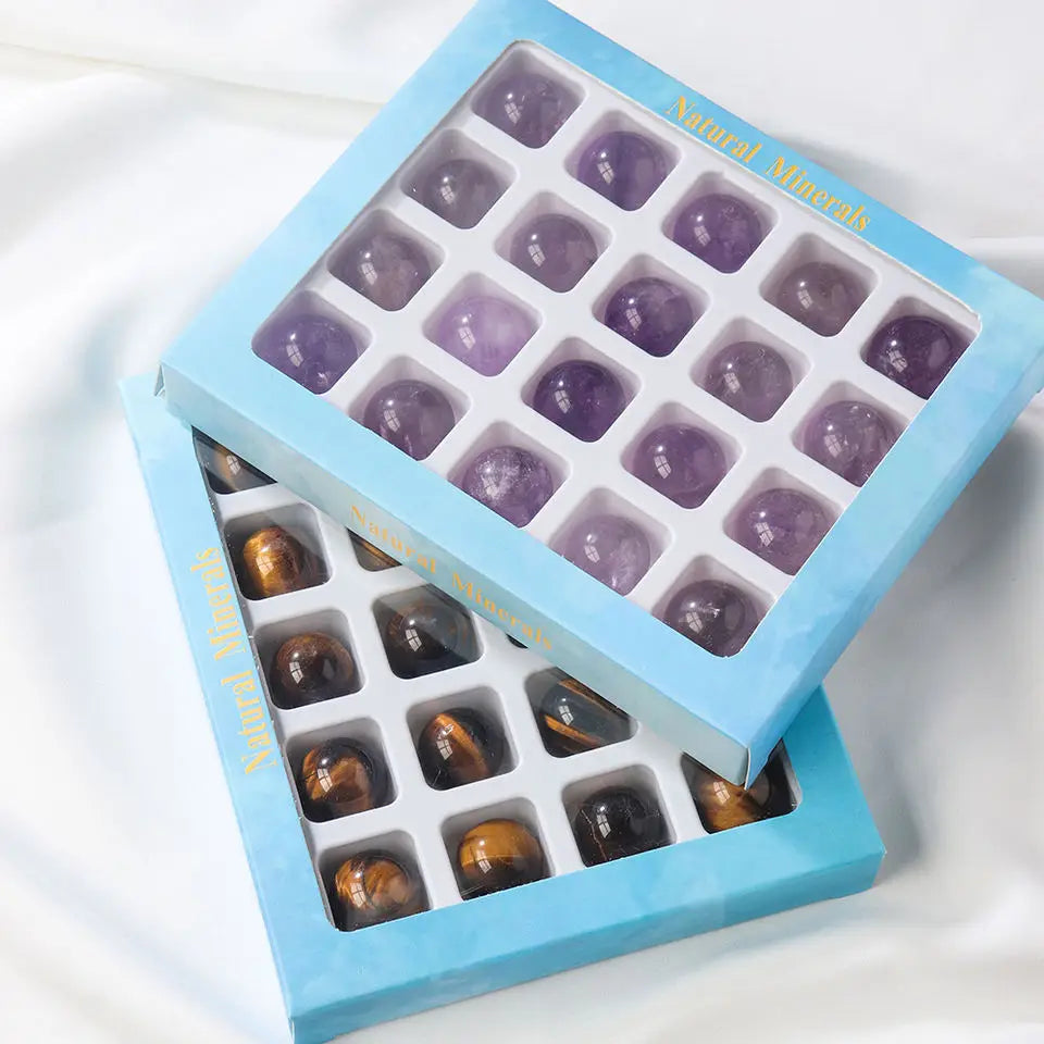 20pcs Natural Rose Quartz Sphere Gift Box Crystals Healing Stones Mini Crystal Sphere Balls Set
