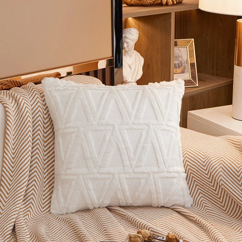 45x45cm Soft Faux Fur Knitted Geometric Solid Home Hotel Invisible Zipper Anti-Static Decorative Farmhouse Boho Style Cushion