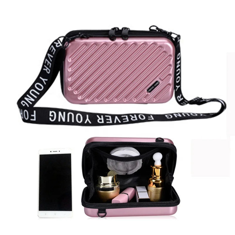 Professional Rose Gold Outdoor Hardshell Make up Bag Adjustable Shoulder Strap Cosmetic Case with Mesh Dividers