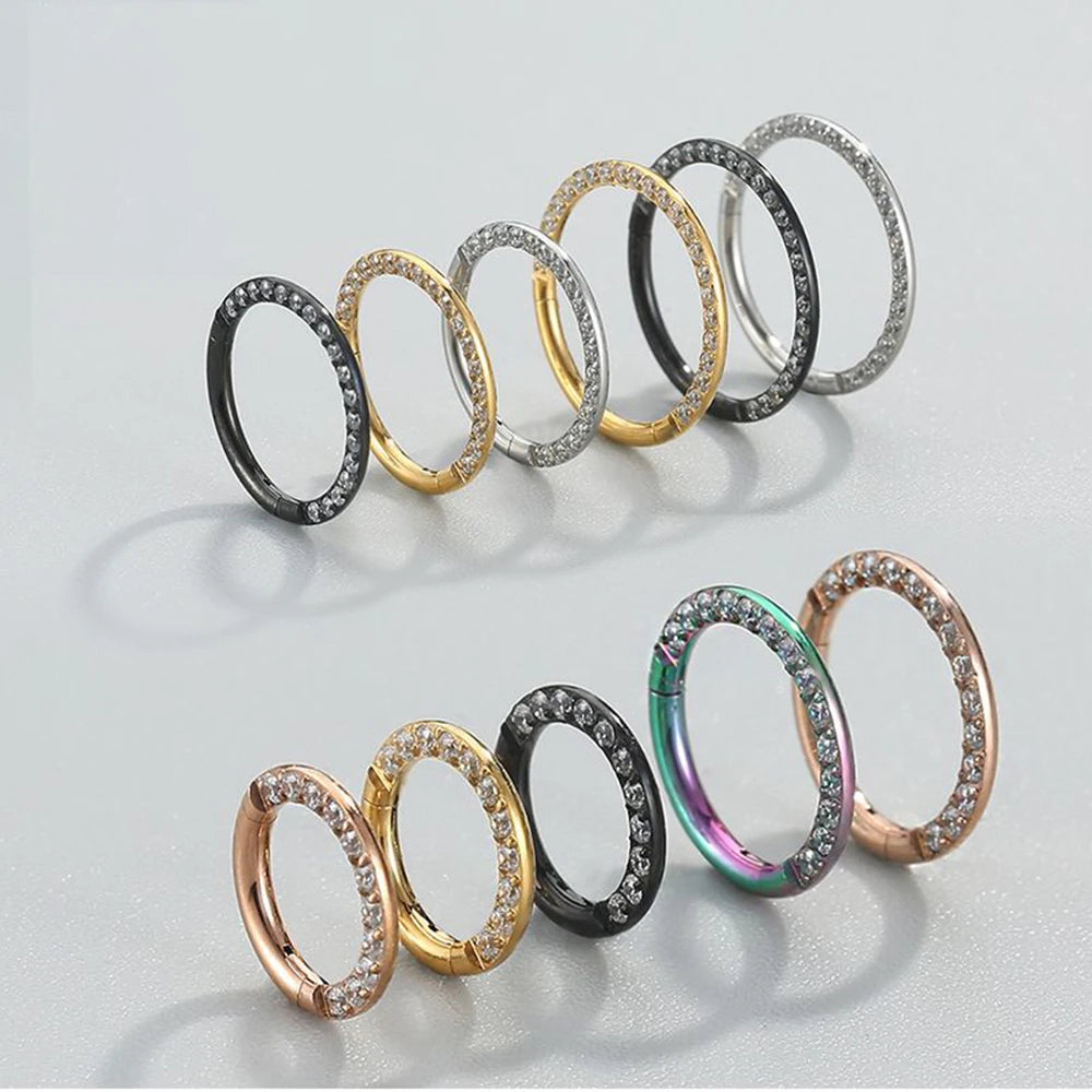 Evorte 10pcs Stainless Steel 16G Nose Hoop Ring Hinged Septum Clicker Segment 18K Gold Plated Lip Cartilage Ear Helix Jewelry