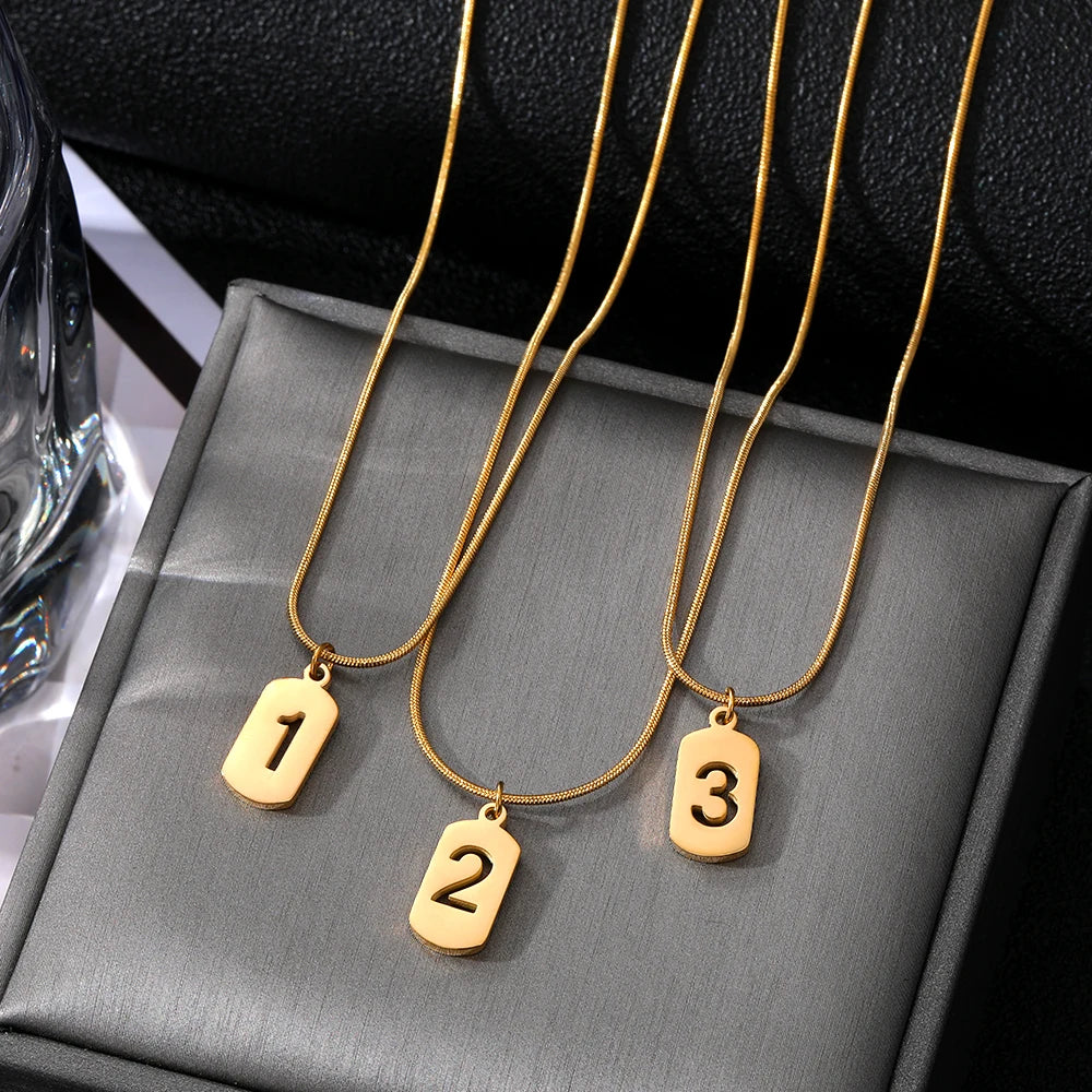 VKME New Fashion Gold Plated Numbers Stainless Steel Necklace Wholesale