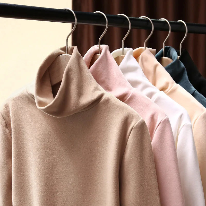 50%OFF M-XXL High-neck Bottoming Shirt Women's Winter Thickened Brushed Self-heating Inner Long-sleeved Thermal Top T-shirt