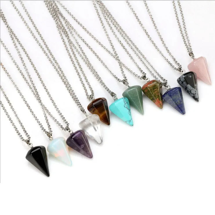G476 Natural Crystal Stone Quartz Chakra Pyramids Spiritual Pendulum Pendant Necklace