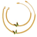 Wholesale New Design Luxury Fashion 18 K Gold Jewelry Set Butterfly Pendent Metal Chain Bracelet and Anklet