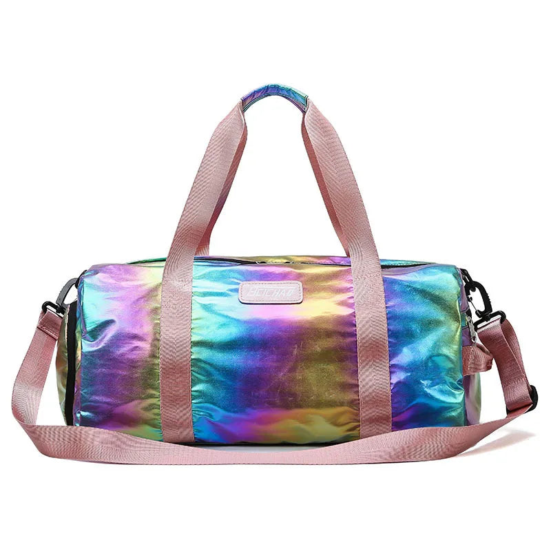 Women's Lightweight Foldable Gym Duffle Bag Weekender Travel Athletic Luggage with Dry Wet Shoe Compartment and Zipper Closure