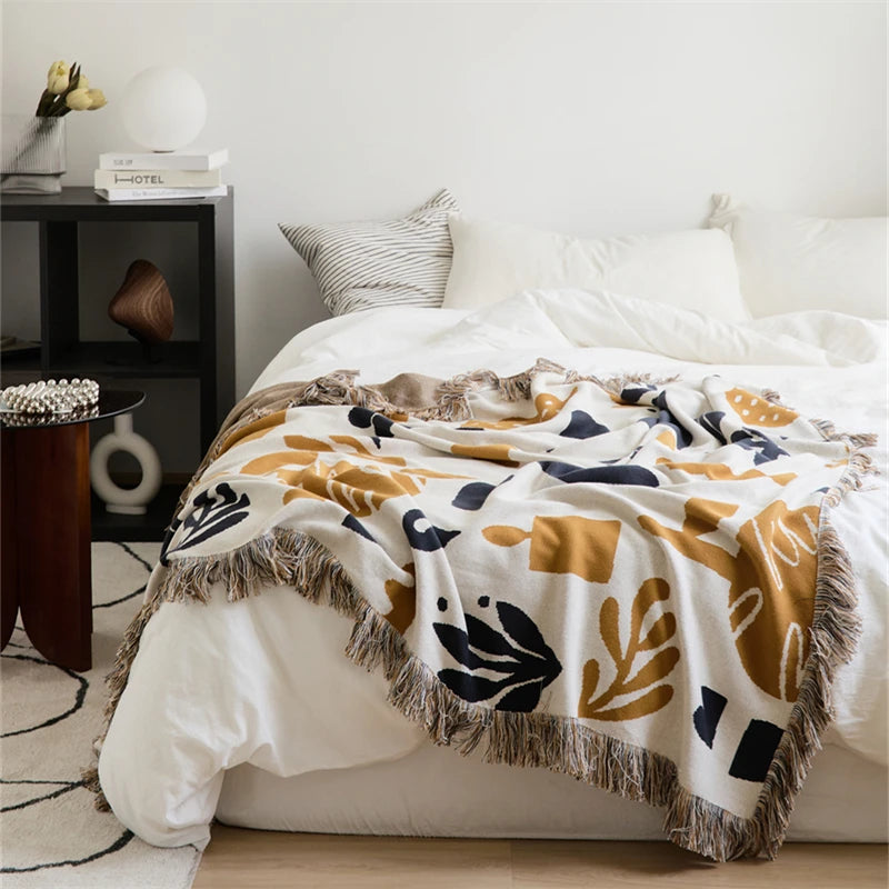 MR High Quality Nordic Tassel Moroccan Cotton Knitted Throw Blanket Home Decoration