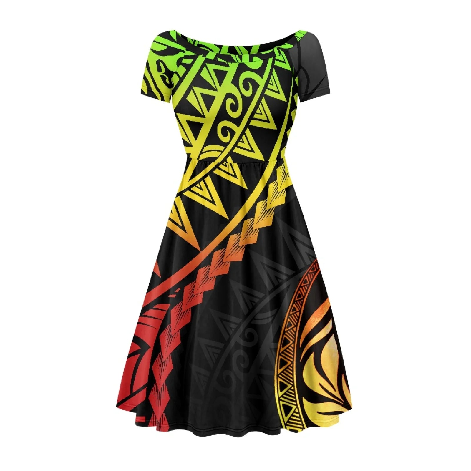 Luxury Polynesian Style Tribal Printed O Neck Party Dresses Women Elegant Flare Knee Length Women's Casual Summer Clothing Dress
